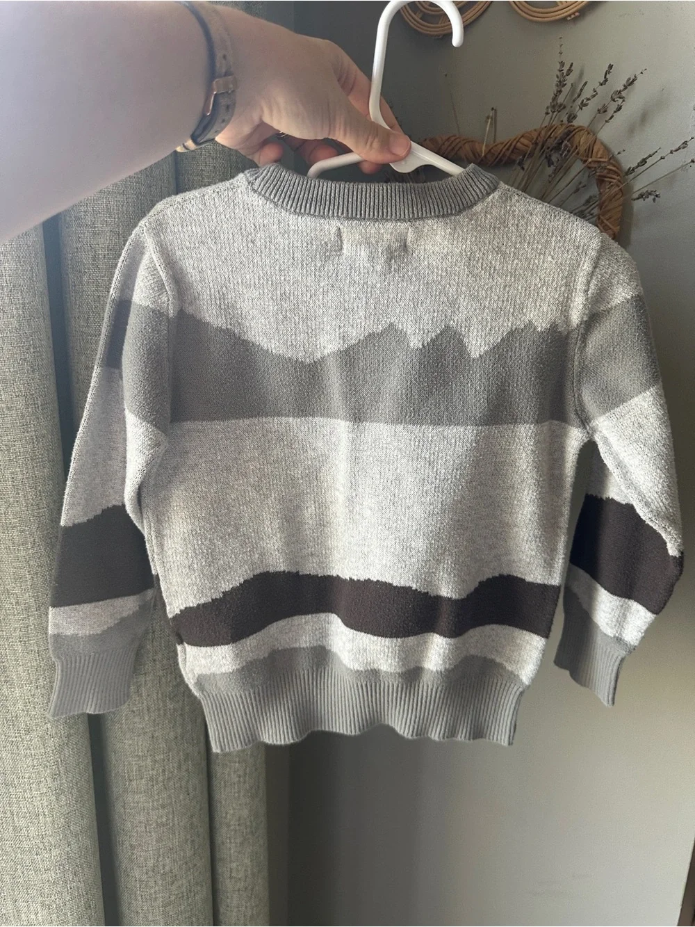Andy & Evan Gray Sweater with Yellow Construction Vehicle Motifs